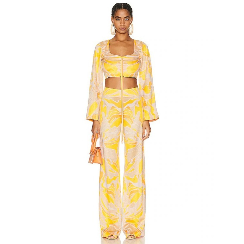 Alexis Mich Pant Yellow Peach Floral Psychedelic Wide Leg High Waist